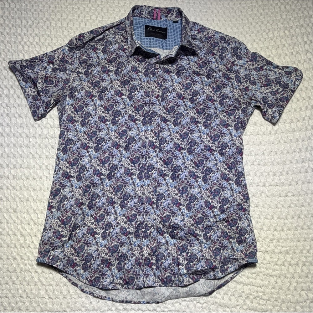 Robert Graham Mens L‎ Tailored Fit Short Sleeve Floral Paisley Shirt Blue